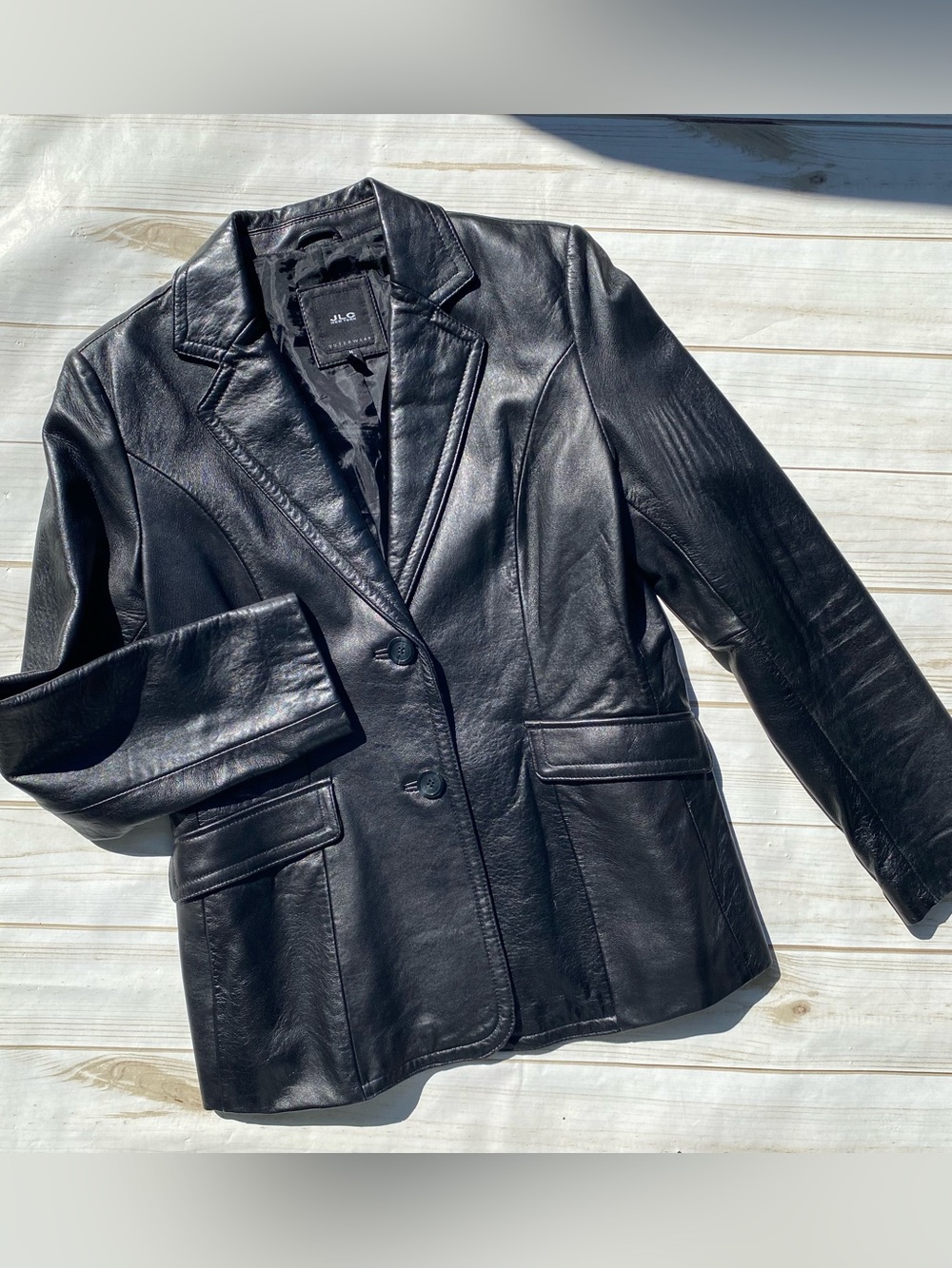 JLC New York vintage 90s Y2K black leather blazer jacket downtown girl winter M
